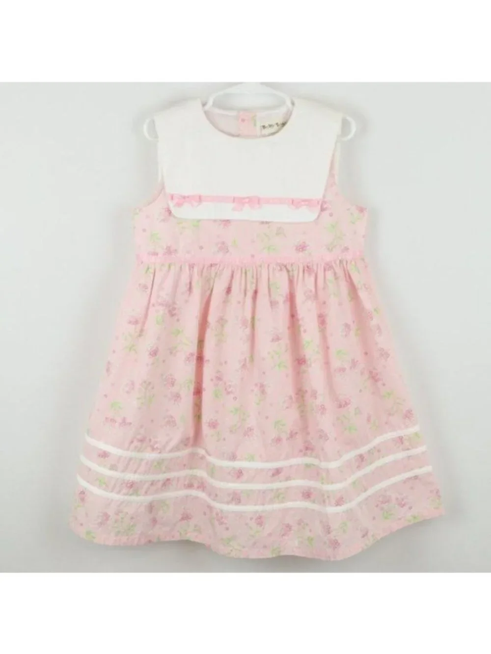 Baby Togs Vintage Girls Size 6X Pink Floral Woven Cotton Sleeveless Sun Dress